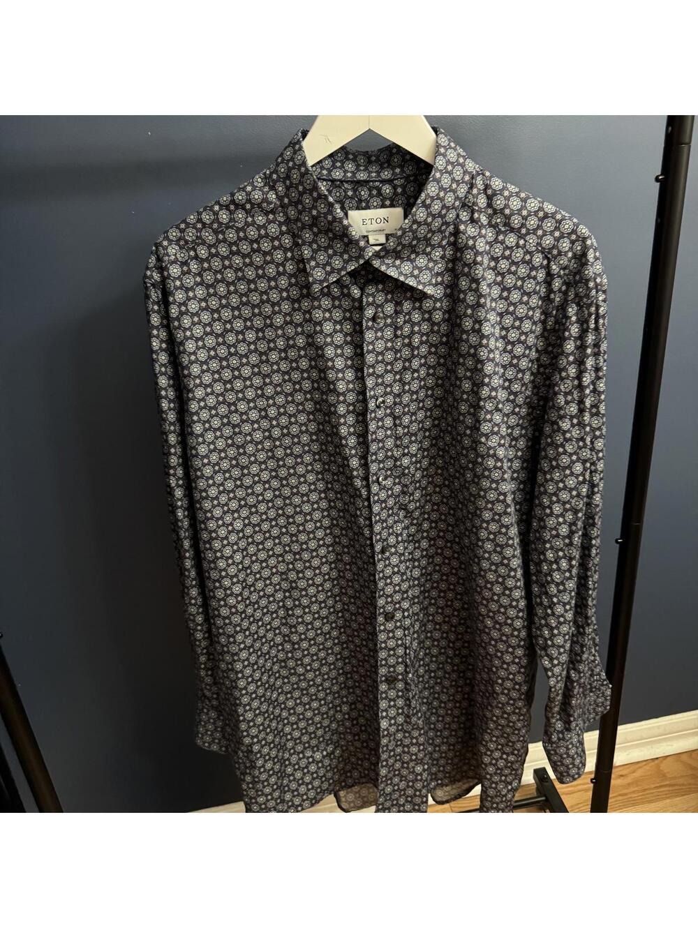 Eton Contemporary Fit Shirt 3XL 47 Navy Floral Print 100% Cotton Made in Europe